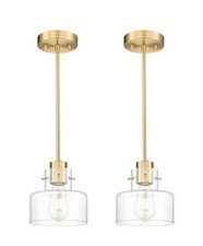 2 Pack Pendant Lights Brushed Gold Pendant Light Fixtures Clear Glass Shade, 6