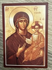VTG 1992 Orthodox Theotokos Hodegetria Icon Mother Of God Card 3.5 By 2.5 Inches picture