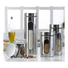 Le'raze 4pc SS Canister Set for Kitchen Counter w/ Glass Window & Airtight Lids picture