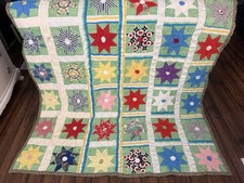 VTG Handmade Patchwork Quilt Floral Star Striped Pattern Boho Farmhouse 70x78 picture