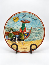 Vintage Cascais Portugal Folk Art Pottery Plate Signed 1997 Fishing Scene picture