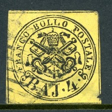 Italy 1852 Roman States 4b Yellow  Scott #5a VFU O378 picture