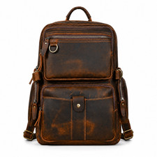 Handmade Buffalo Leather Backpack Vintage Laptop Rucksack Travel Bag Brown picture