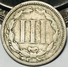 1866 Three Cent Nickel Piece 3C Ungraded Civil War Era US Coin CC31638 picture