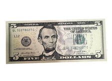 Uncirculated $5 Bill Crisp U.S. Currency Note w/  picture