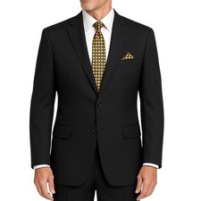 VINCI Men's Black 2 Button Regular Fit Suit w/ Flex Waistband - NEW picture