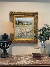 Large Vintage Impasto Oil Painting Tuscan Landscape Ornate Gold Frame 44x36” picture