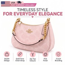 New Coach Teri Shoulder Bag Powder Pink Signature Canvas Gold Tone Hardware picture