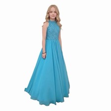 Elegant Sky blue Beaded Top Long Dress with Crinoline for Girls picture
