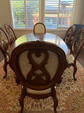 Carved Wood Oval Dining Table Set, Fabric Chairs Seats 6 by Jessica McClintock. picture