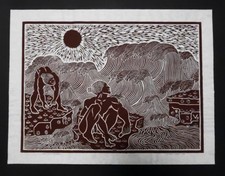 Vtg 1978 Pencil Signed Dietrich Varez OPIHI PICKERS Linoleum Cut Block Print picture