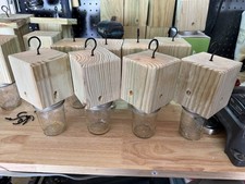 Set Of 2 Handmade Soft Pine Carpenter Bee Traps W/ Jars & Hooks-  picture
