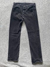 Levis 501 Mens 34x34 Washed Black Denim Button Fly Jeans 00501-2442 Distressed picture