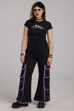 Vintage Y2K MacGirl Cargo Pants Flare Zip Black Purple Size 11 Rave Streetwear picture