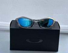Oakley Splice Polarized Y2K Sunglasses Gray Smoke Frame Iridium Blue Lenses picture