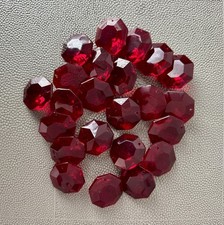 24 Large Old Italian Ruby Glass Octagon Beads For Chandelier Or Sconces picture
