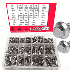 132Pcs Carbon Steel Bolt & Nut Kit, M5, M6, M8 Metric Hex Screws 14 Sizes picture