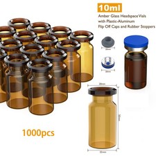 1000Pcs 10ml Amber Glass Vials Headspace Vials Sample Vials w/ Caps Lab vials picture