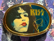 KISS PAUL STANLEY VINTAGE 1977 PACIFICA BLUE MYLAR COLLECTIBLE BELT BUCKLE NICE picture