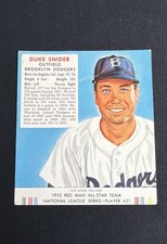 1952 Red Man Tobacco All-Star Team -Duke Snider w/tab #21 VG Creases picture