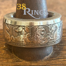 EXCLUSIVE GIGANTIC PURE SILVER Queen's Beasts 2Ozt COIN RING SIZE 9-13 UK Euro picture