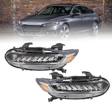 For 2018 2022 Honda Accord Full LED Headlight Chrome Left Right Side Pair 2Pcs picture