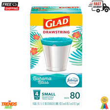 Glad Odorshield Small Drawstring Trash Bags, 4 Gal, Febreze Beachside Breeze, 80 picture