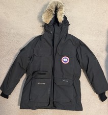 Canada Goose Expedition Men’s Black Parka Coat Hooded Fur Trim Full Zip L picture