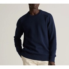 Quince Mens S NWT Organic Cotton Crewneck Sweater Navy Blue Ribbed Lux Fisherman picture