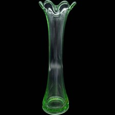 Vintage Heisey Green Glass Slender Bud Vase - Scalloped Flared Top picture