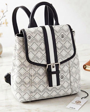 Giani Bernini Small Geometric Backpack White/Black Top Handle Silver Pockets picture