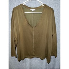 Ophelia Roe Olive V-Neck Long-Sleeve Women's Top Size 2X Green Seam Detail picture