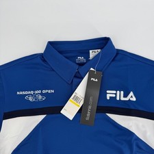NEW Fila Mens Nasdaq-100 Open Tennis Polo Shirt Blue White Medium Performance picture