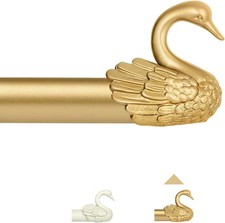 Vintage Swan Finial Curtain Rod 36-88in Gold Rustic Drapery Bar picture