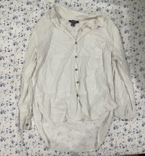 Primark Womens 12 White Button Down Blouse Long Sleeve Shirt picture