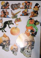 Lot 12 VTG Halloween & Thanksgiving Die Cut Cutout Decor Skull Pumpkin Cat  picture