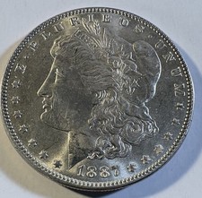 1887 (P) Morgan Silver Dollar Brilliant Uncirculated BU Raw Coin 900 Fine Ag picture