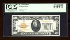 DBR 1928 $20 Gold Certificate Fr. 2402 PCGS 64 PPQ Serial A06290206A picture