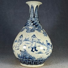 Antique Chinese Yuan-style blue-and-white *Yuhuchun* vase picture