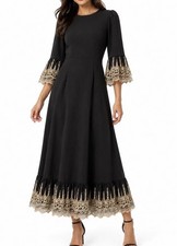 Tuckernuck Pomander Place Lillith Dress Women’s M Black Gold Lace Midi picture