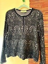 Vintage St. John's Bay Whimsigoth Lace Thermal Top Grey Black XL Velvet Trim picture