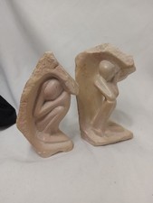 Two Vintage Hand Carved Kisii Soapstone Abstract Thinking Men 4.5