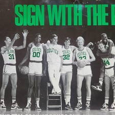 Boston Celtics Governor Mike Dukakis Rare 1980s Poster Larry Bird McHale Parrish picture