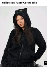 TORRID Size 2 Halloween Fuzzy Black Cat Hoodie picture
