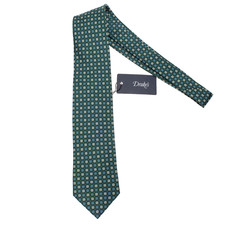 Drake's NWT Neck Tie in Green with White/Blue/Green Mini Geo Print 100% Silk picture