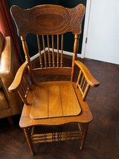 Antique Victorian Oak Wood Chair Pressed Spindle Back Eastlake Hand Carved picture