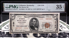 1929 $5 National Currency NB *LEBANON* KY Fr#1800-2 PMG VF35 EPQ CH#2150 ECC&C picture