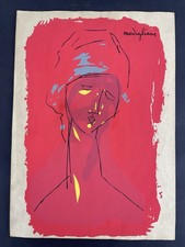 Amedeo Modigliani drawing and painting on paper signed and stamped, vintage picture