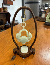 QING PERIOD CHINESE CELADON JADE HANGING VASE & WHITE JADE PLAQUE 18TH/19TH CENT picture