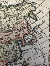Asia Arabia to China Korea 1750 Vaugondy engraved hand colored miniature map picture
